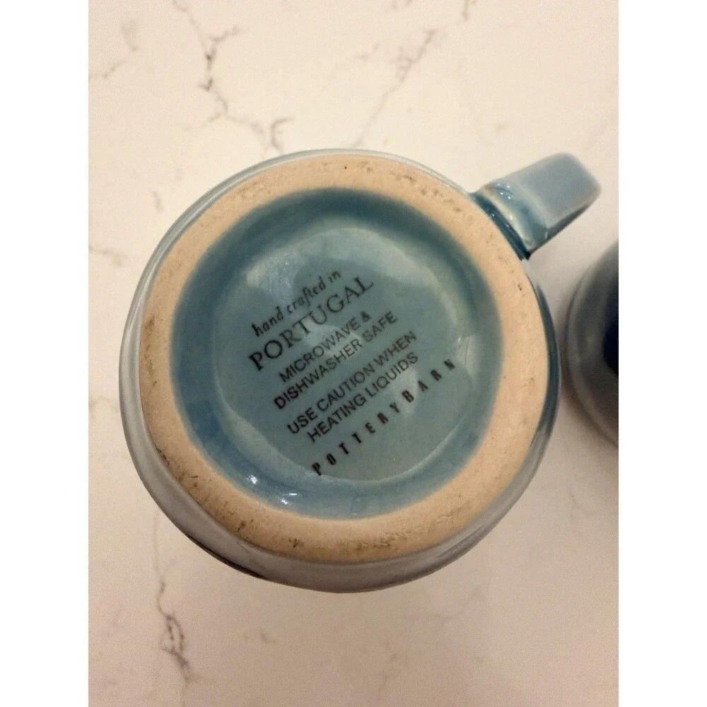 POTTERY BARN (Cambria)  Turquoise  2 Coffee/Tea MUGS, Handcrafted EXCELLENT!